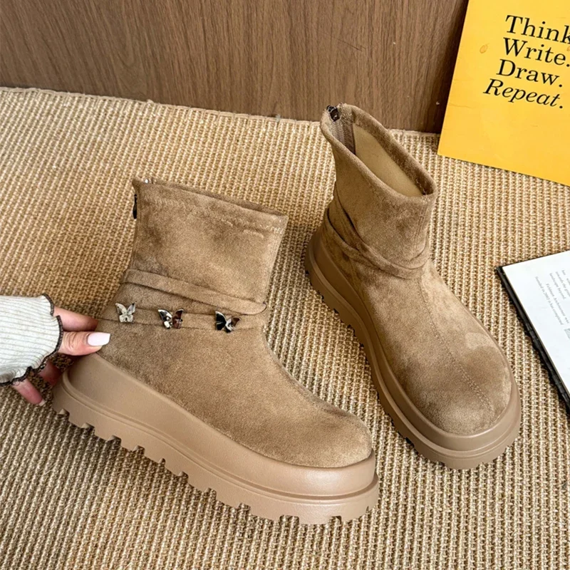 

Women Flats Platform Ankle Boots Butterfly Suede Shoes 2025 Casual Woman Sneakers Elegant Winter Sport Woman Boots Mujer Zapatos