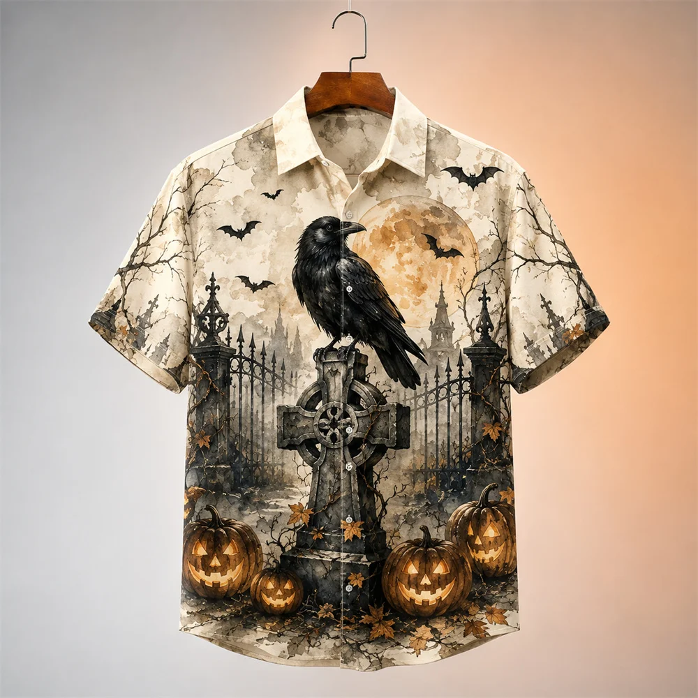 Halloween Skeleton Couple Shirt For Men 3D Printed Haunted Mansion Pumpkin Short Sleeve Shirt Victorian Horror Costume Party Top