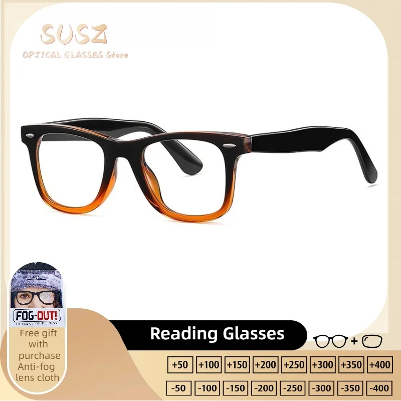 

SUSZ Simple Geometric Square Frames Progressive Multifocal Anti-Blue Light Reading Glasses Fashion Myopia Prescription Eyeware