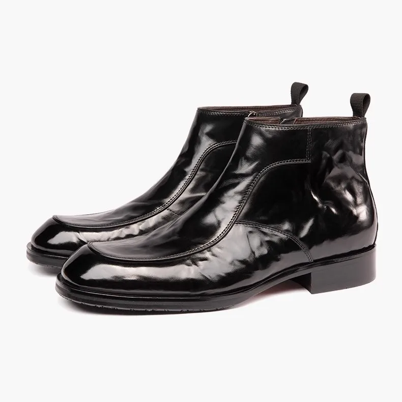 

New European version British style fashion versatile business soft bottom hand-scratched cowhide short boots