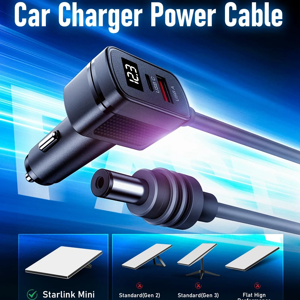

Автомобильное зарядное устройство для Starlink Mini 12-24 В, адаптер питания QC PD, быстрая зарядка с портом USB A Type-C для Starlink Mini Phone Trucks RV