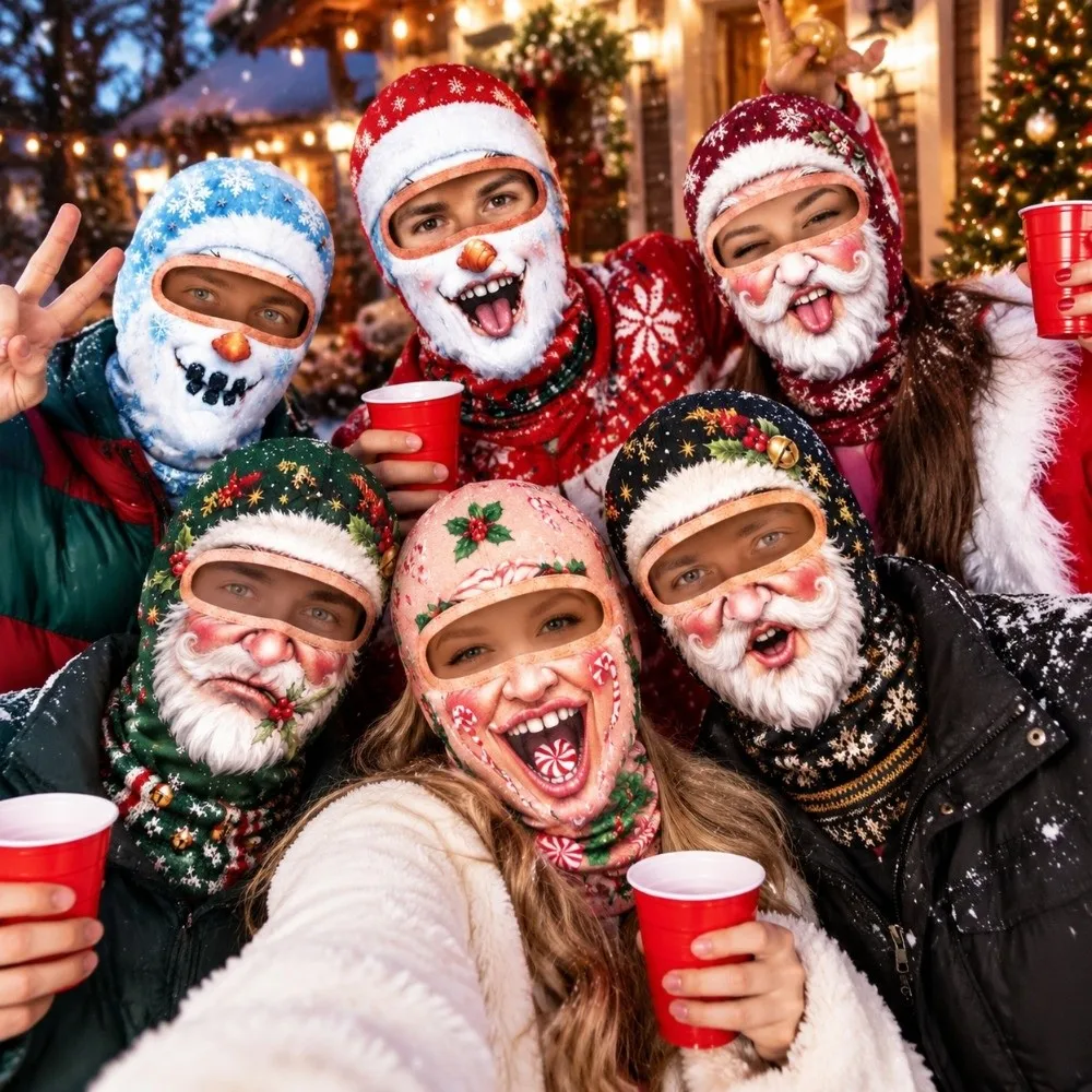 Prank 3D Printed Funny Face Balaclava Thermal Santa Claus Full Face Hood Warm Windproof Neck Gaiter Cosplay