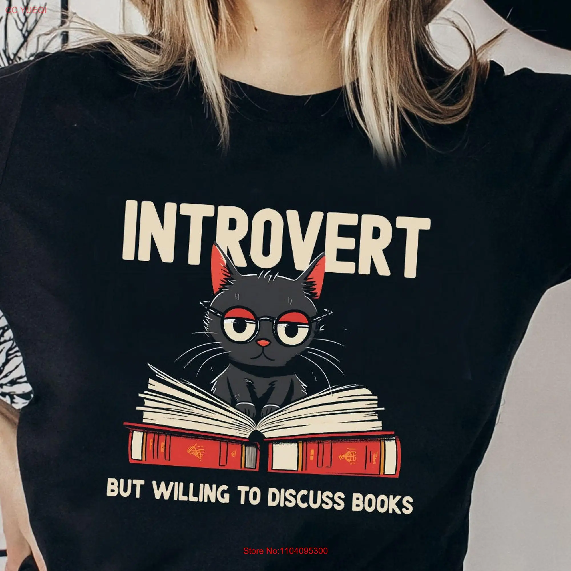 Introvert But Will Discuss Books T Shirt Cat Reading Literary Fashion Bookish Style Literacy Initiative Bookworm Apparel s