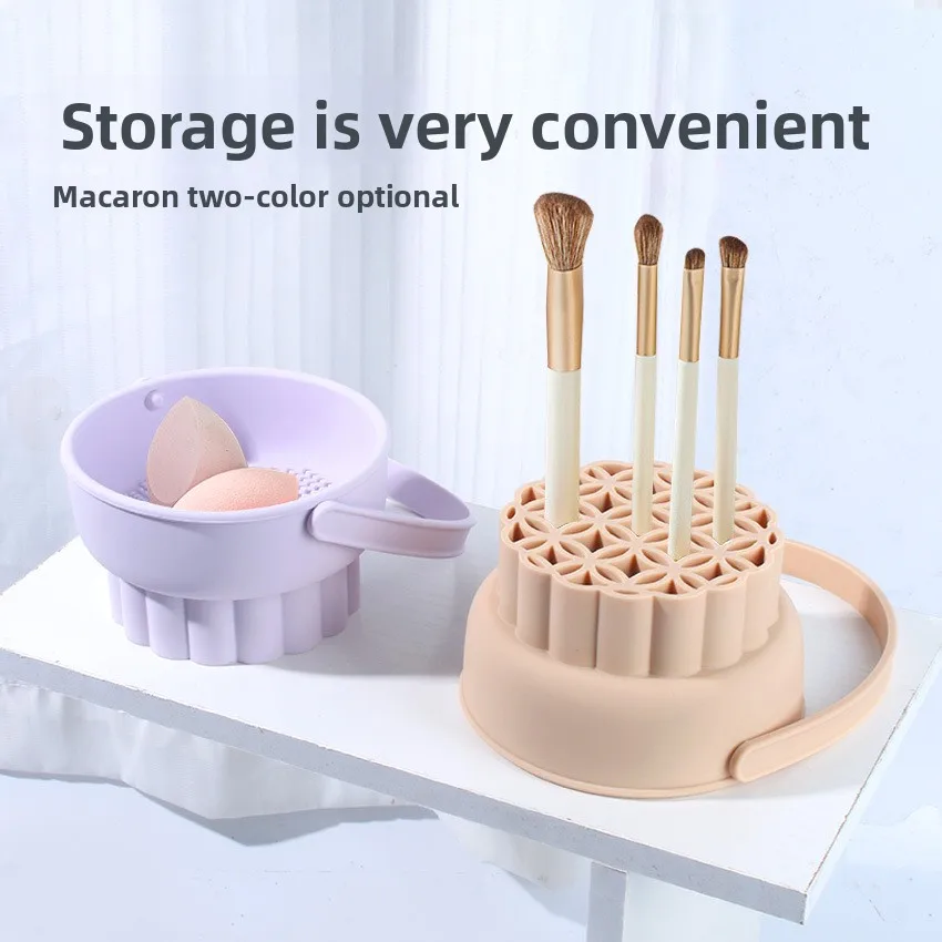 Silikonowa miska do mycia pędzli do makijażu, pudełko do czyszczenia, zestaw narzędzi do suszenia jajek do makijażu, myjka do puderów, gąbki, organizer do przechowywania.