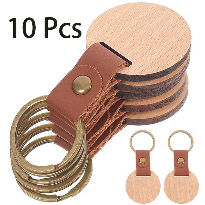 

10 Pcs Wooden Keychain Key Ring Car Bag Hanging Pendant Painting Crafts Cute Keychain for Women Men