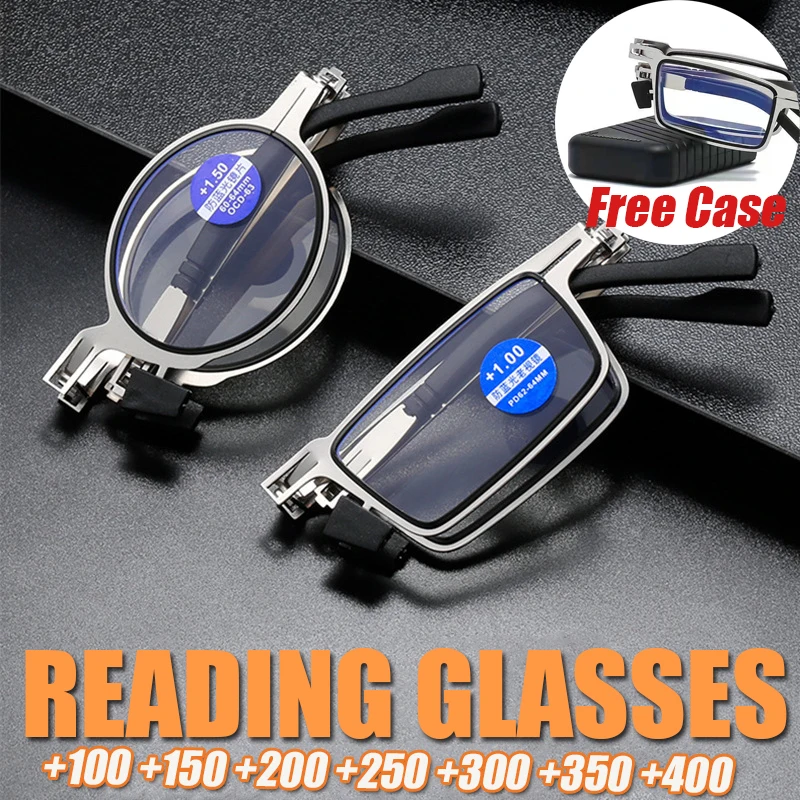 Faltbare Lesebrille aus Metall mit Stärkegrad 100 ° ~+400 °   Neue, leichte Taschenbrille für Senioren mit kostenlosem Brillenetui