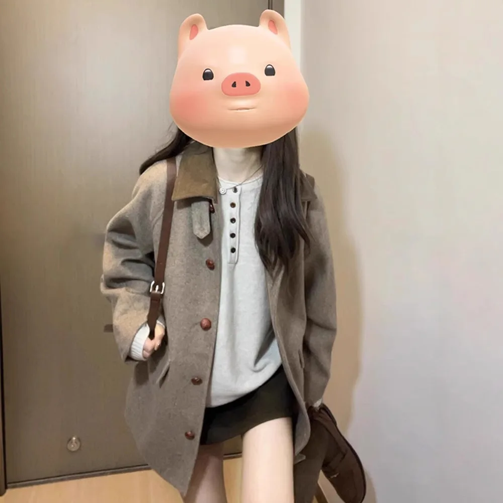 

Женские шерстяные куртки, пальто, однобортное шерстяное пальто с отложным воротником, осень-зима 2025 г., винтажная офисная женская верхняя одежда