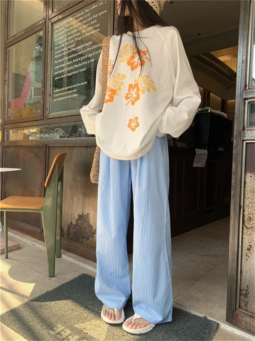 Alien Kitty Full Sleeve Sunscreen Blouses Sweet Floral Chic Casual Straight 2024 High Street Loose Fashion Summer Wide Leg Pants