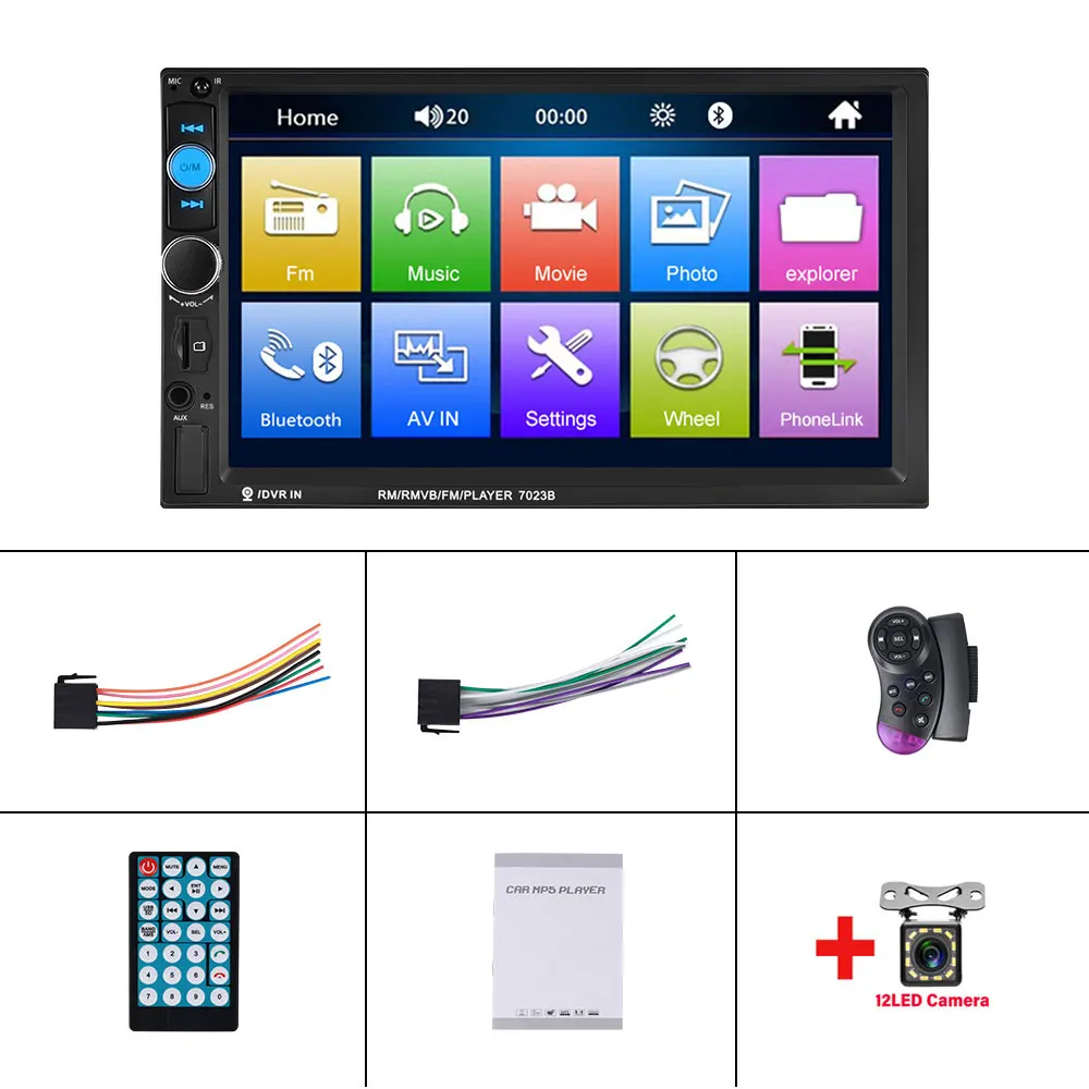 Leekooluu Universele 2 Din Auto Mp5 Speler Radio 7 "Touchscreen Autoradio Multimedia Bluetooth Usb Autostuurwiel Controller