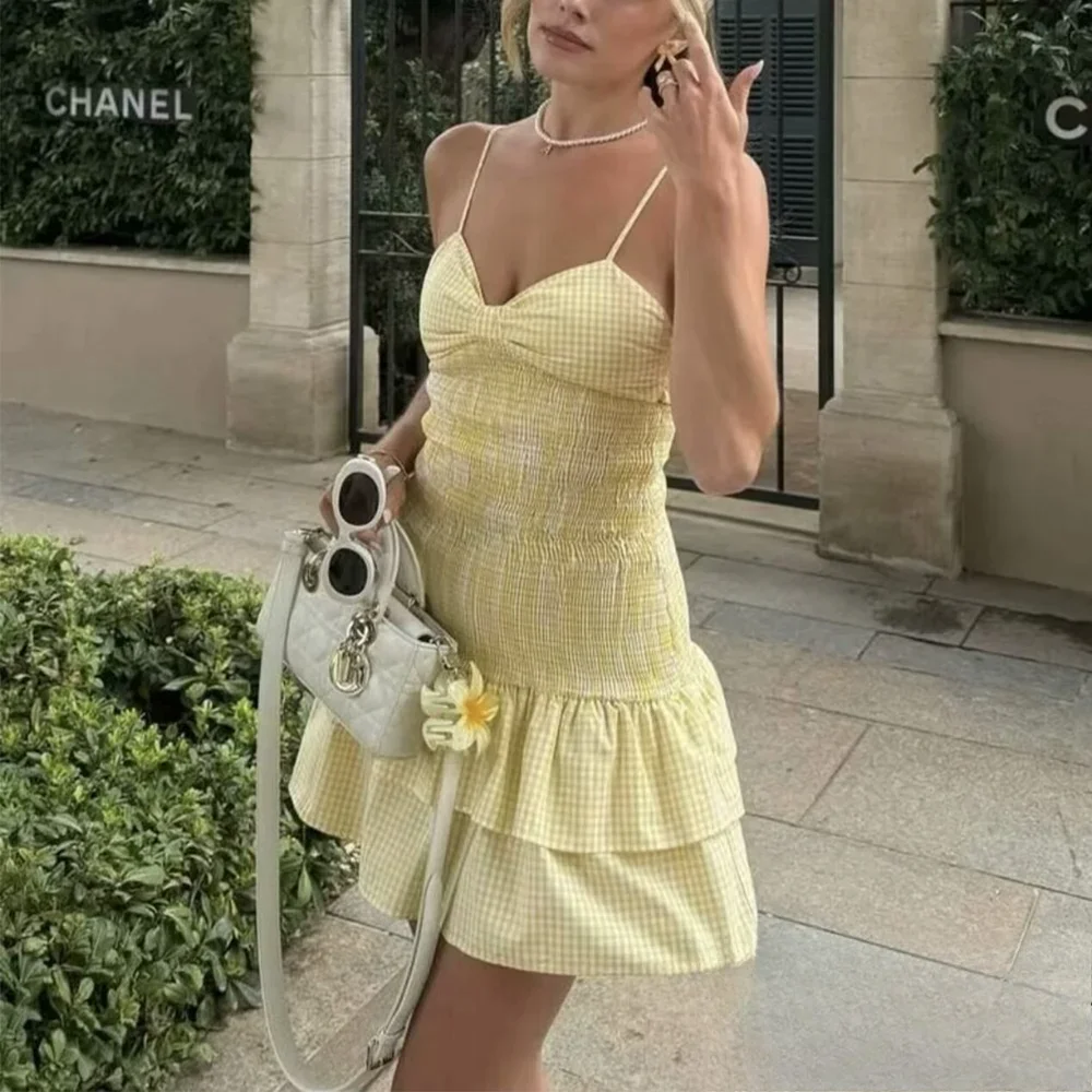 فستان KONDALA عتيق بفيونكة مطبوعة باللون الأصفر مزين بقلب صغير للنساء موضة صيف 2025 فستان كامي لحفلات الشاطئ