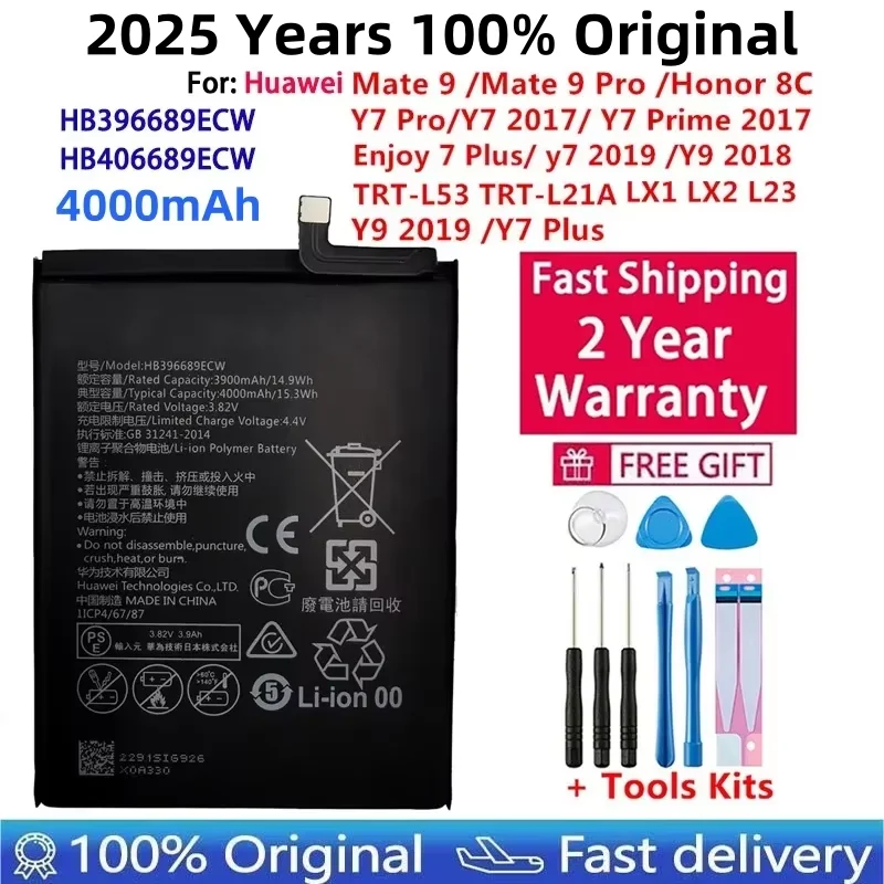 100% Orginal HB396689ECW 4000mAh Battery For Huawei Mate 9 / 9 Pro Y7 2017 Honor 8C Y9 2018 2019 Version Enjoy 7 plus Batteries