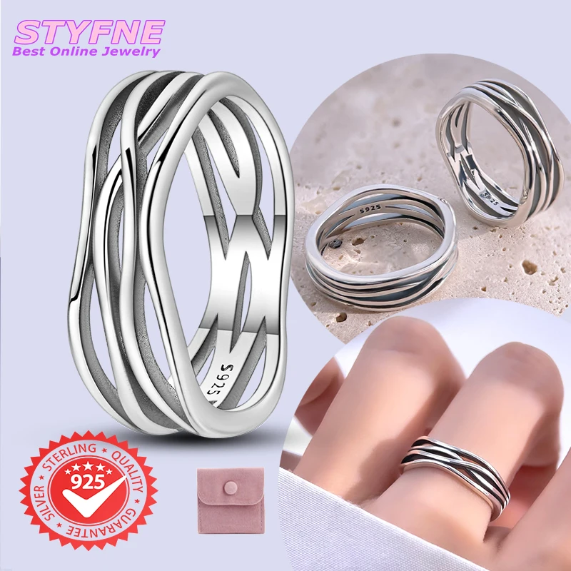 Women 925 Sterling Silver Multi-Layer Line Timeless Rings Jewelry Anniversary Birthday Fashion Gifts for Mother Wife Girls