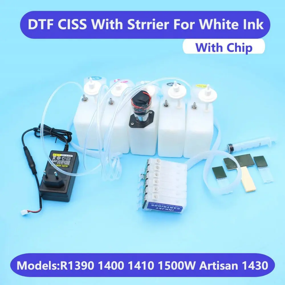 

DTF Printer Continuous Supply Ink Dtf Kit CISS White Ink Tank System With Stirrer Tool For Epson R1390 1390 1400 1500W 1410 1430