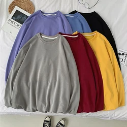 Blessyuki Casual Loose Solid Sweatshirt Male Autumn Soft O-neck Long Sleeve Basic Hoodies Men Oversized Chic All-match Pullover