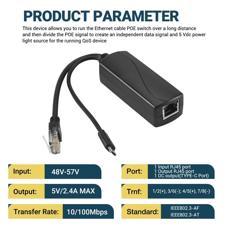 Micro-USB POE Splitter 48V To 5V2A/3A Mini USB Power Supply National Standard With Smart Phone Charging