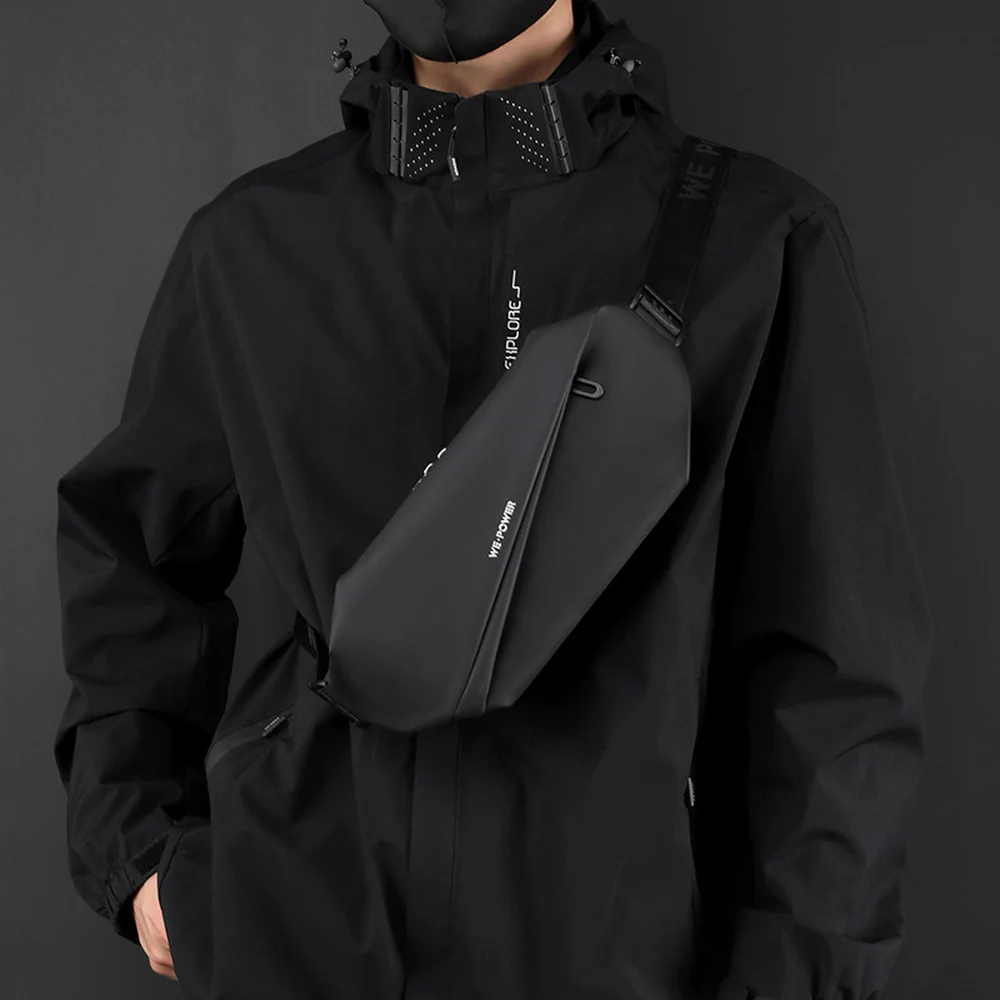CFUN YA Men PU Crossbody Sling Waist Bag with Front Zip Pocket Adjustable Strap and Standard or Magnetic Buckle for Travel