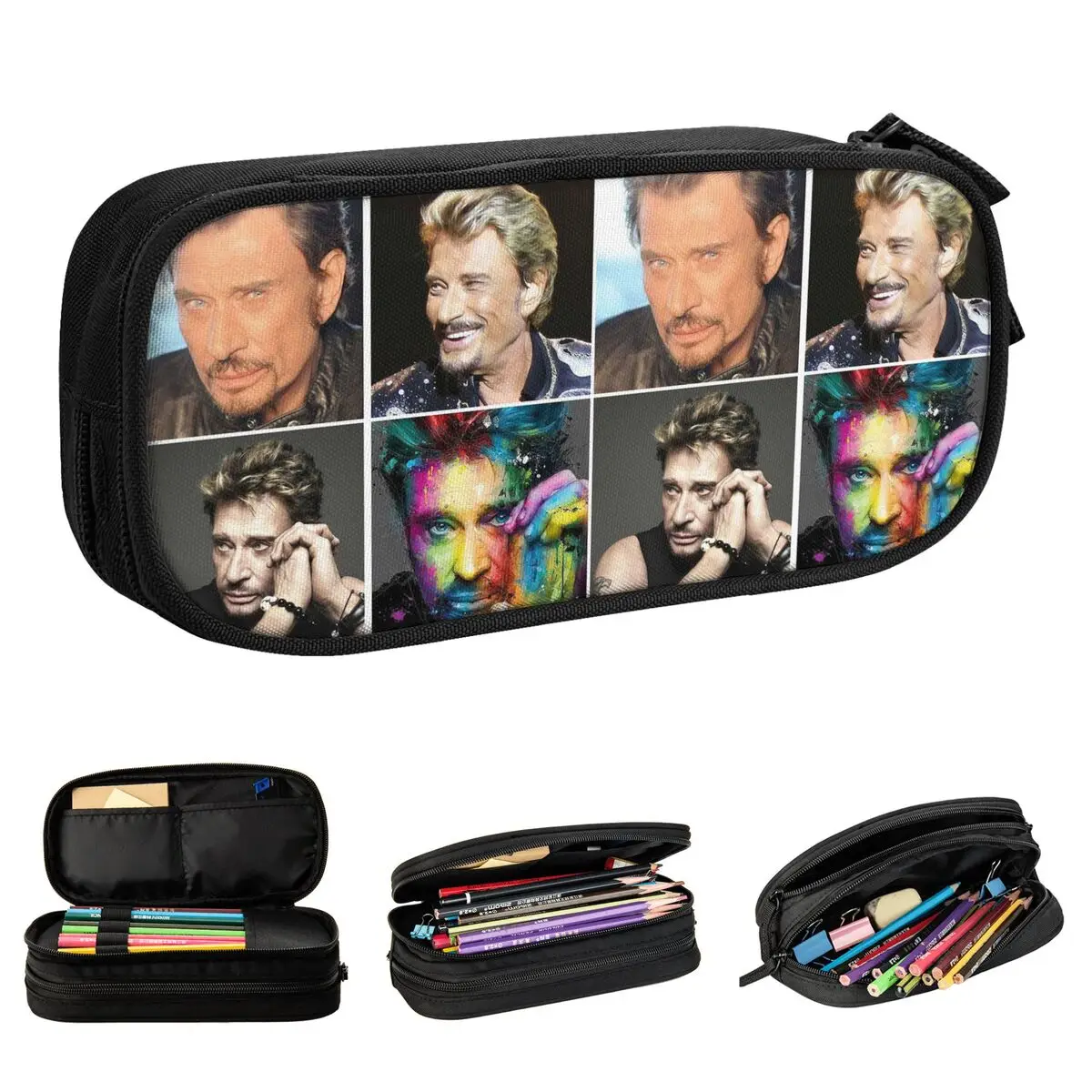 حافظات أقلام روك ستار جوني هاليداي سنجر صندوق أقلام رصاص صندوق أقلام للفتيات الصبي حقيبة تخزين كبيرة طالب مدرسة سستة القرطاسية