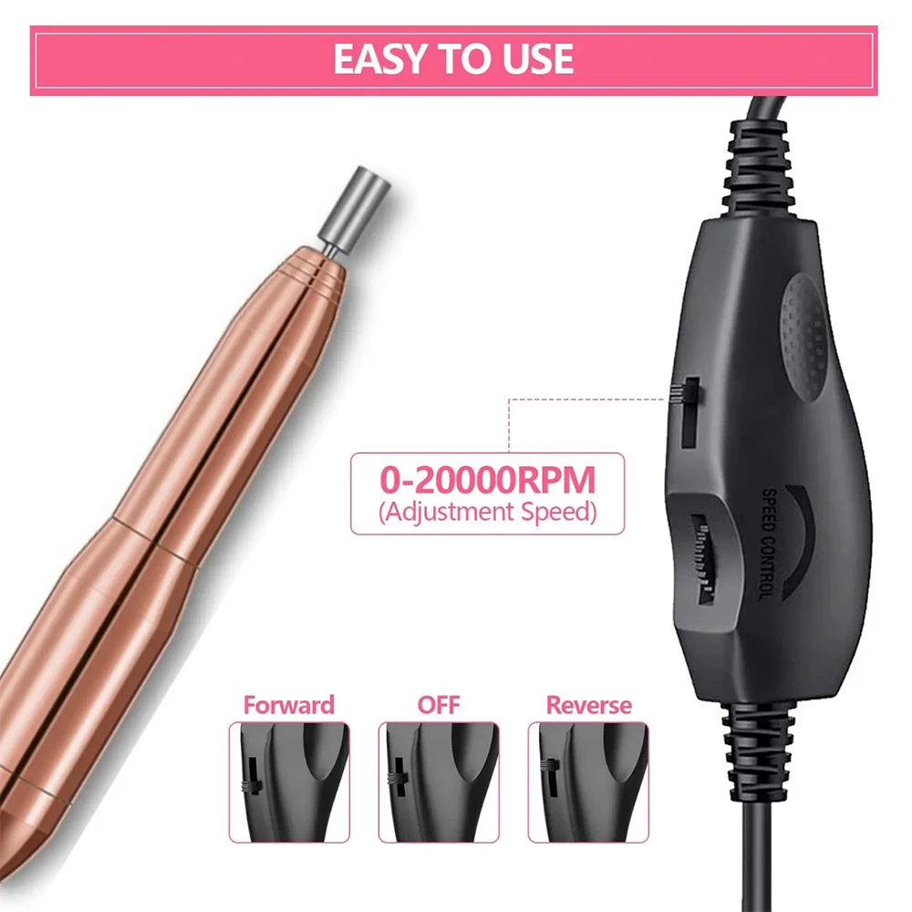 Portable Cordless Nail Drill Lightweight Electric File Kit for Acrylic Gel Beginners Home Use
