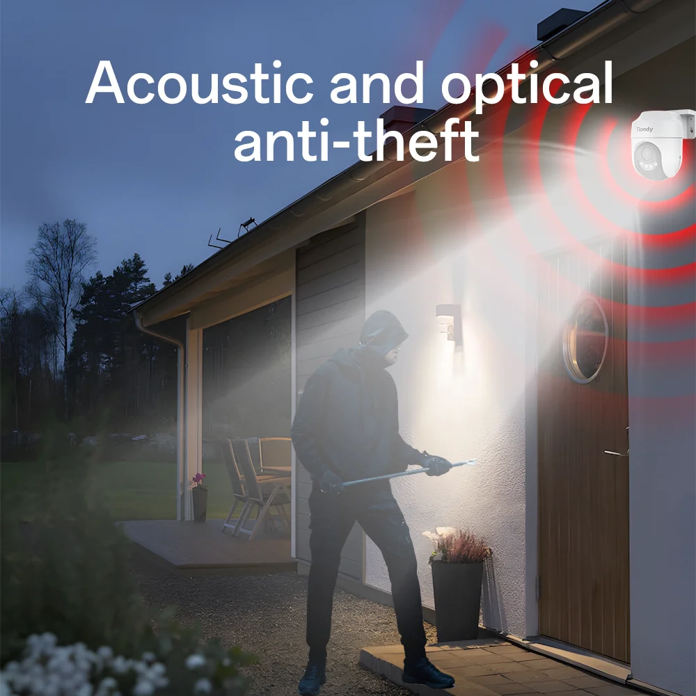 Tiandy 4MP Home WiFi Camera, Full Color Night Vision Human Detection, Red&Blue Strobe Light, 2-Way Talk, Cloud/256GB TF