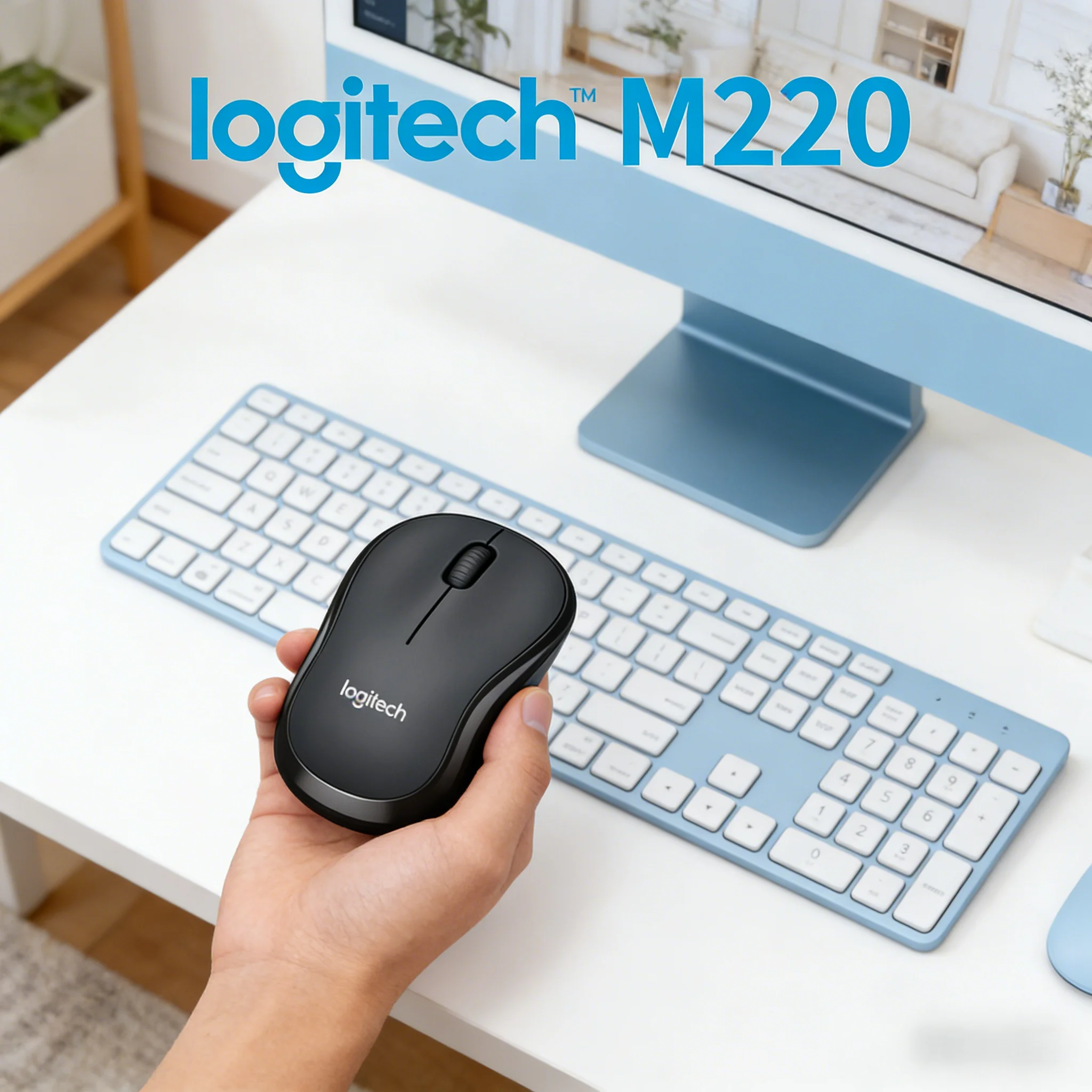 Logitech M220 Wireless Silent Mouse Ultra-Quiet Click 2.4GHz 1000 DPI Portable for Travel Office Laptop Desktop
