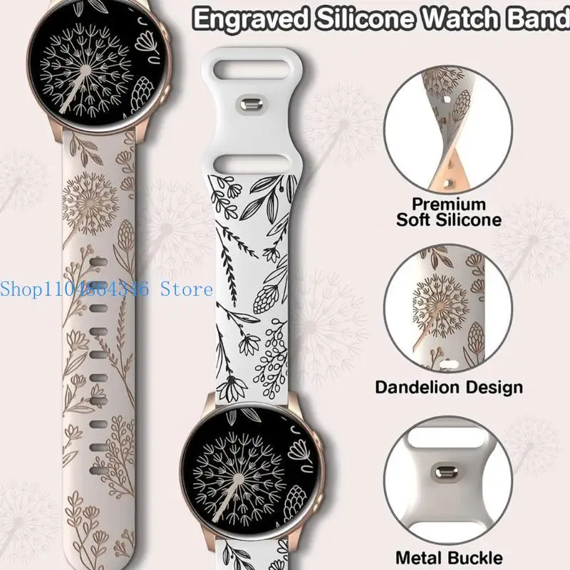 652F Dandelions Pattern Silicone Watch Straps Wide Compatibility for Most 20mm Watches