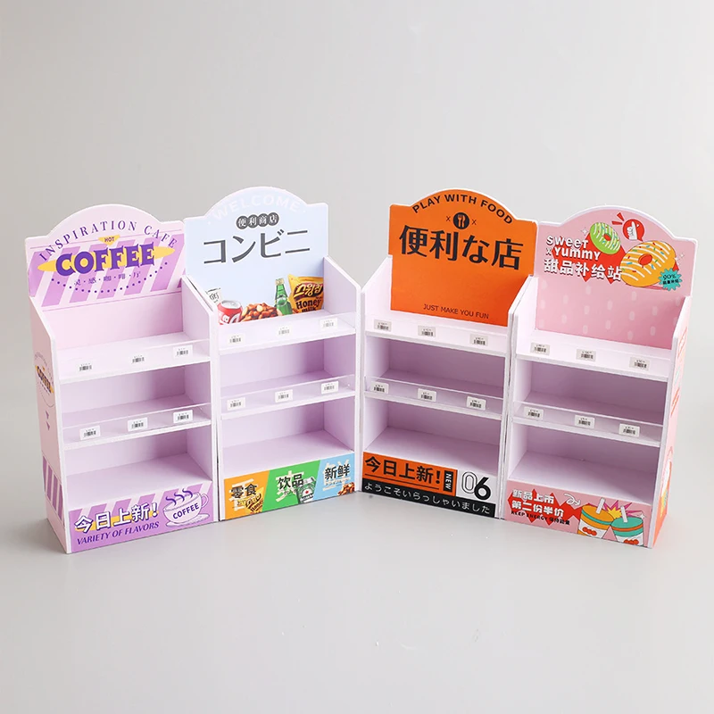 Miniature น่ารักเครื่องดื่มอาหารซูเปอร์มาร์เก็ต Store ชั้นวางตุ๊กตาอุปกรณ์เสริม Pretend Play เฟอร์นิเจอร์ตู้ชั้นวางของห้องครัวของขวัญ