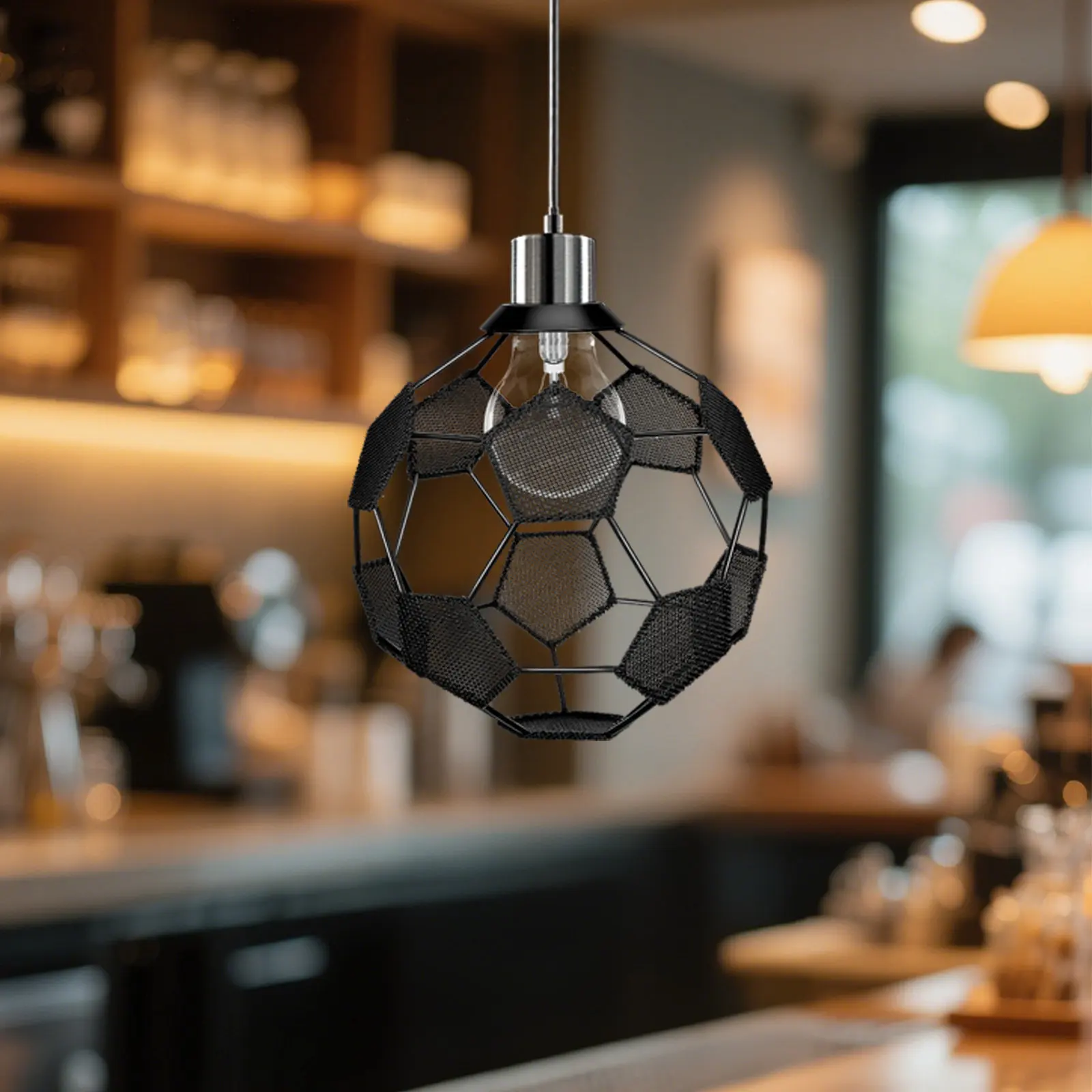 

Soccer Metal Lampshade Football Theme Mesh Pendant Light Cover 4.2cm Socket Hole Rustic Football Lamp Shade Protective Eye