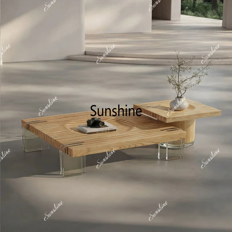 

Italian minimalist, solid wood square coffee table combination design, high-end