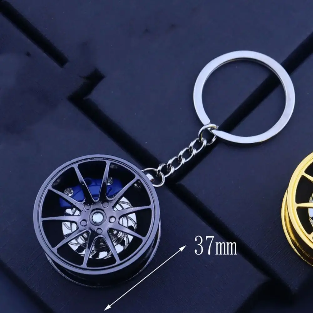 Rotatable Wheel Hub Key Chain Zinc Alloy Fidget Toy Wheel Hub&Brake Keychain Funny 3D Car Accessories Keychain Car Key