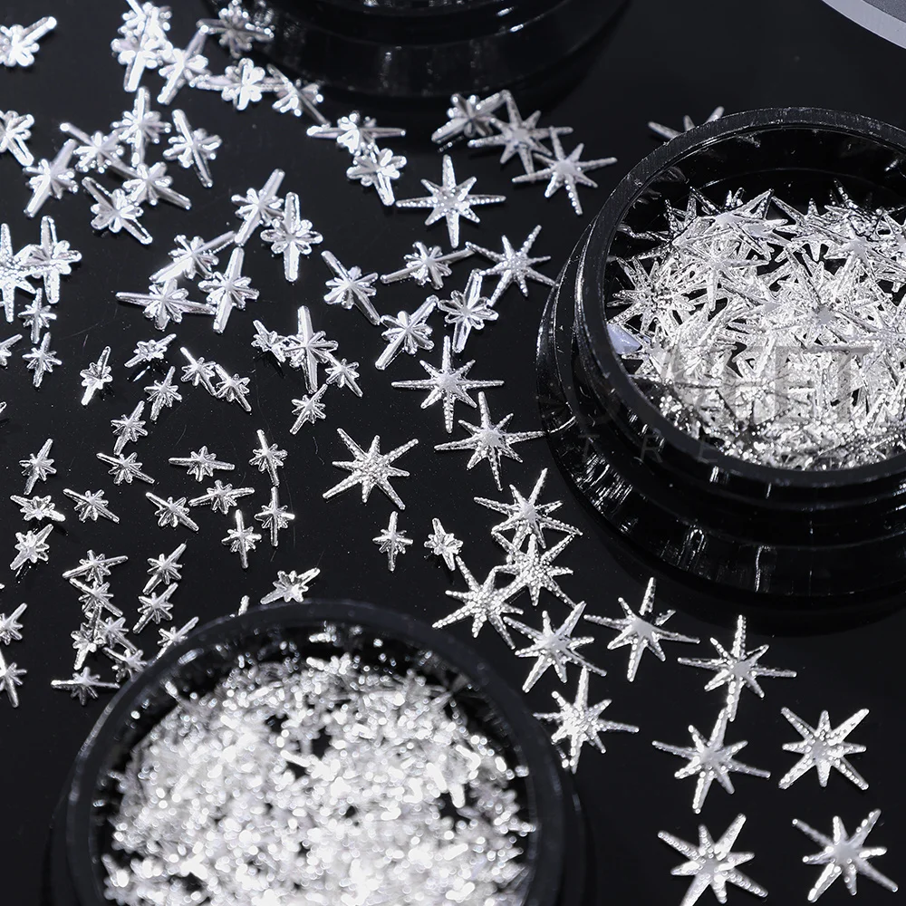 6 ボックス/セット 3D スターネイルアートチャームゴールドシルバー Y2K 合金フラットバックスターネイルジュエリーパンクデザインネイルアート装飾アクセサリー