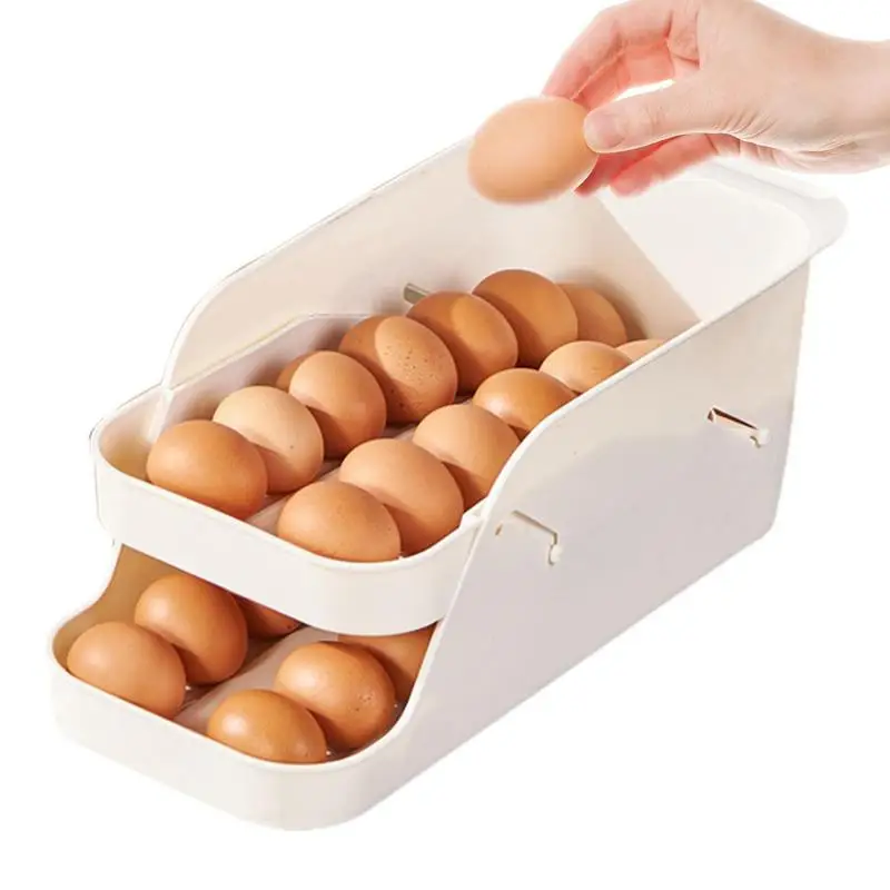 Automatic Rolling Egg Holder 2 Layer Soda Can Organizer Refrigerator Egg Storage Rack For Eggs Soda Beer Can Kitchen Organizer