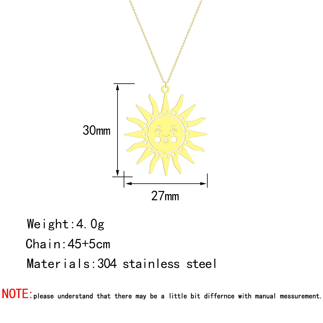 QIMING Stainless Steel Abstract Sun Face Pendant Necklace For Women Celestial Smiling Solar System Trendy Necklace Collier