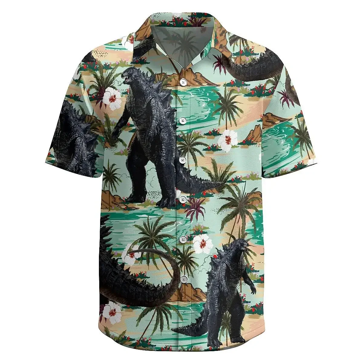 Jumeast Dinosaur Pattern Short Sleeve Hawaiian Shirt Beach 3D Printed Polyester Aloha Shirts Tropical Casual Men Clothing