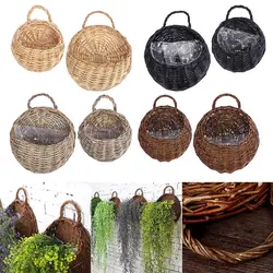 Wall Hanging Natural Wicker Woven Flower Basket Planter Rattan Vase Basket Home Garden Wall Decoration Storage Container