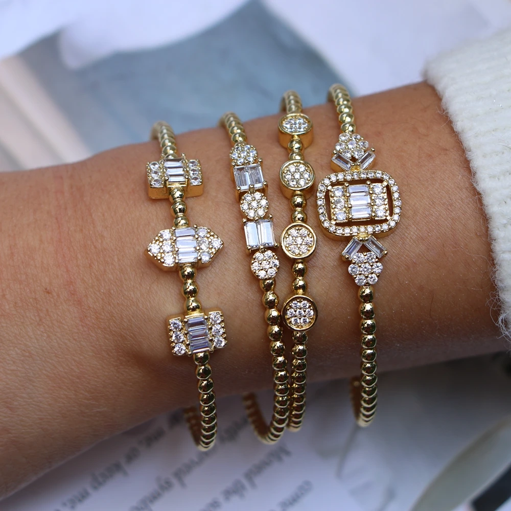 5PCS, Luxury Stackable Statement Gold Bangle for Women Wedding Cubic Zircon Crystal CZ Simple Bangles Bracelets