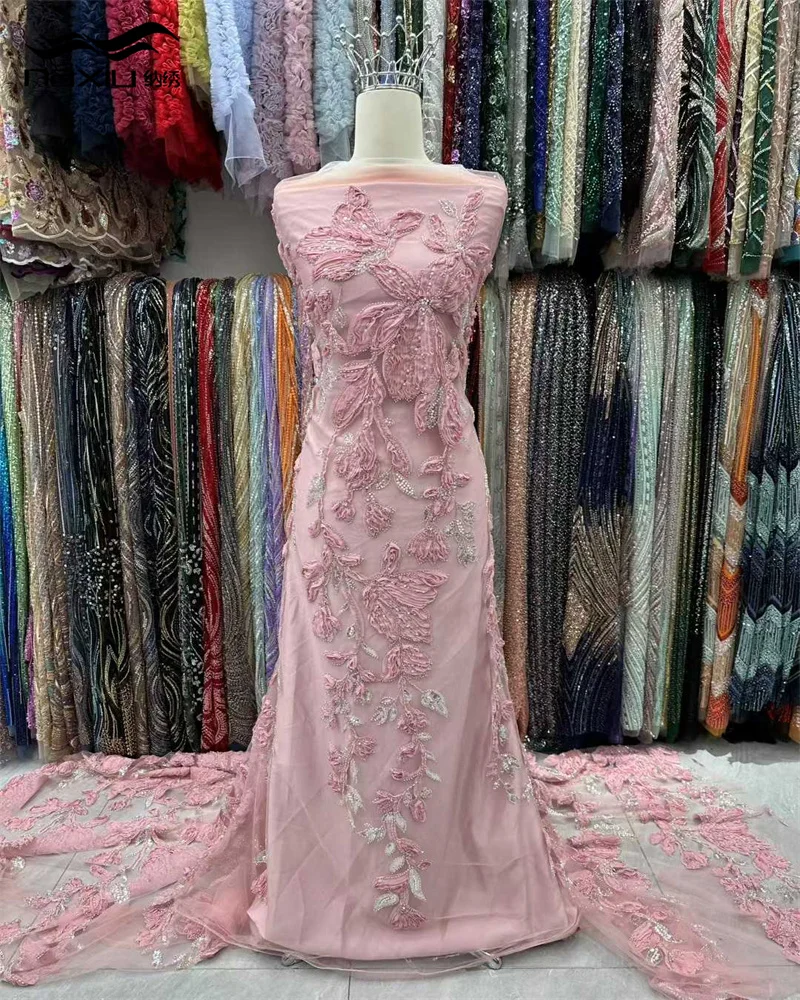 

Африканская тяжелая кружевная ткань Madison с бисером, 5 ярдов, 2021, высокое качество, нигерийский французский тюль с блестками для свадебного платья