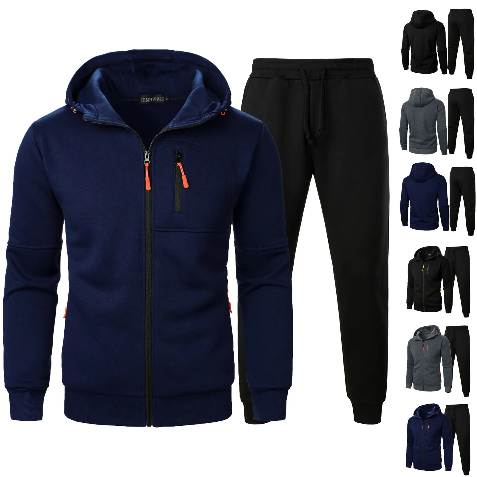 Men's sportswear Hooded zipper jacket + Sweatpants suit Fashion 2-piece Autumn/Winter Men's Exercise Jogging exercise