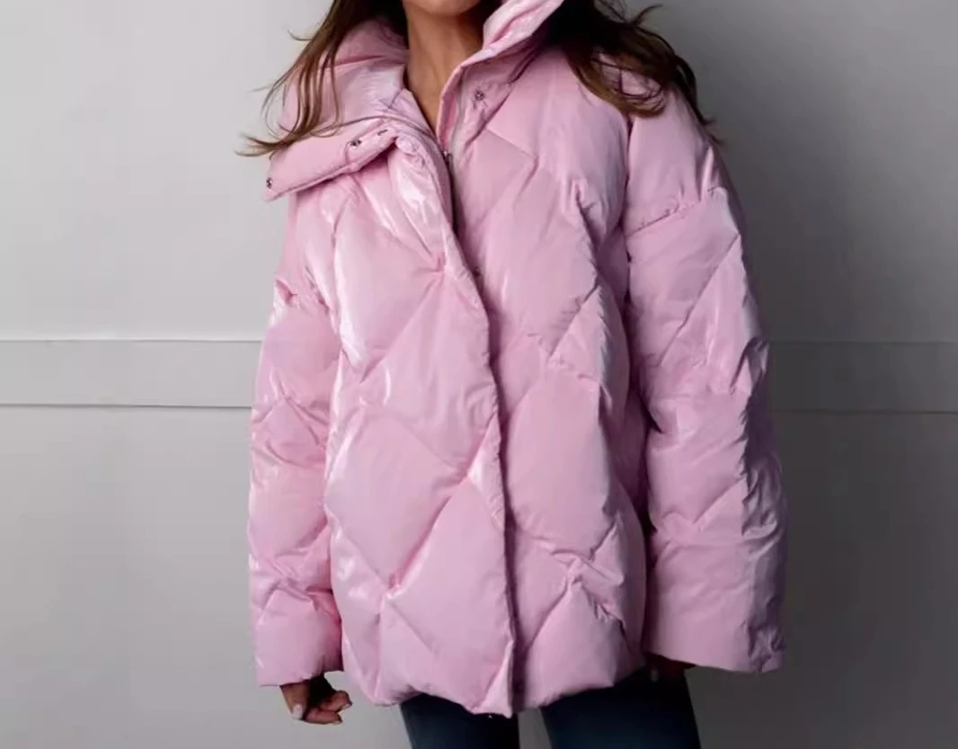 Lingge Cotton Jacket 2025 Autumn/Winter New Loose Coat Matte Gloss Collar Cotton Jacket Casual Jacket