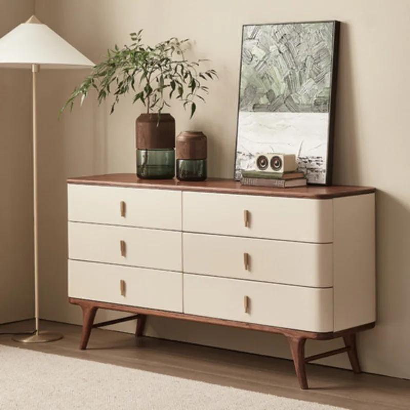 

North walnut simple six-chest cabinet Nordic light luxury solid wood side cabinet living room modern locker storage cabinet