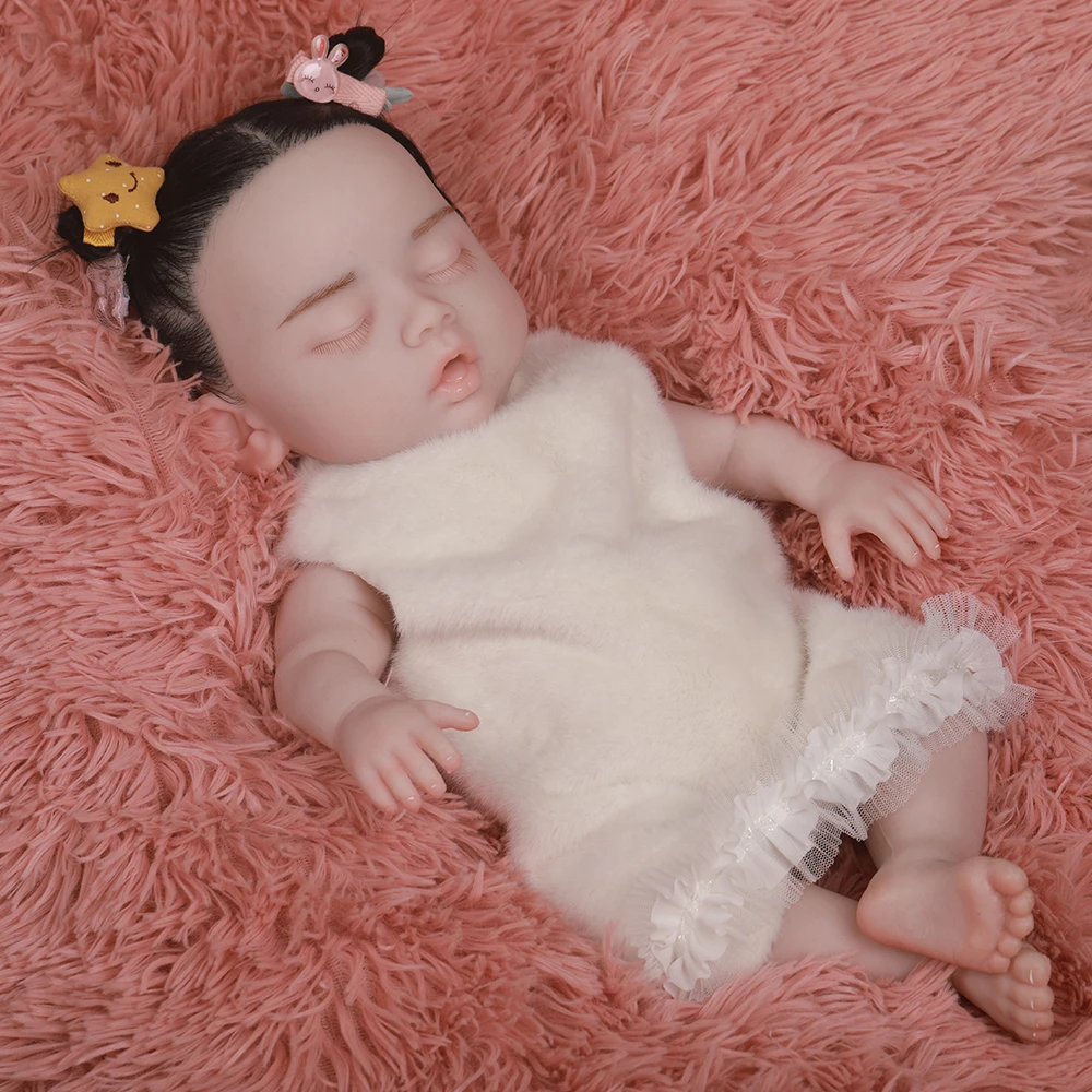 Herpinker 1:1 Full Body Soild Silicone Reborn Baby Girl Chubby 3.1kg 47cm Lifelike Newborn Doll Washable Handmade Bebe for Gift