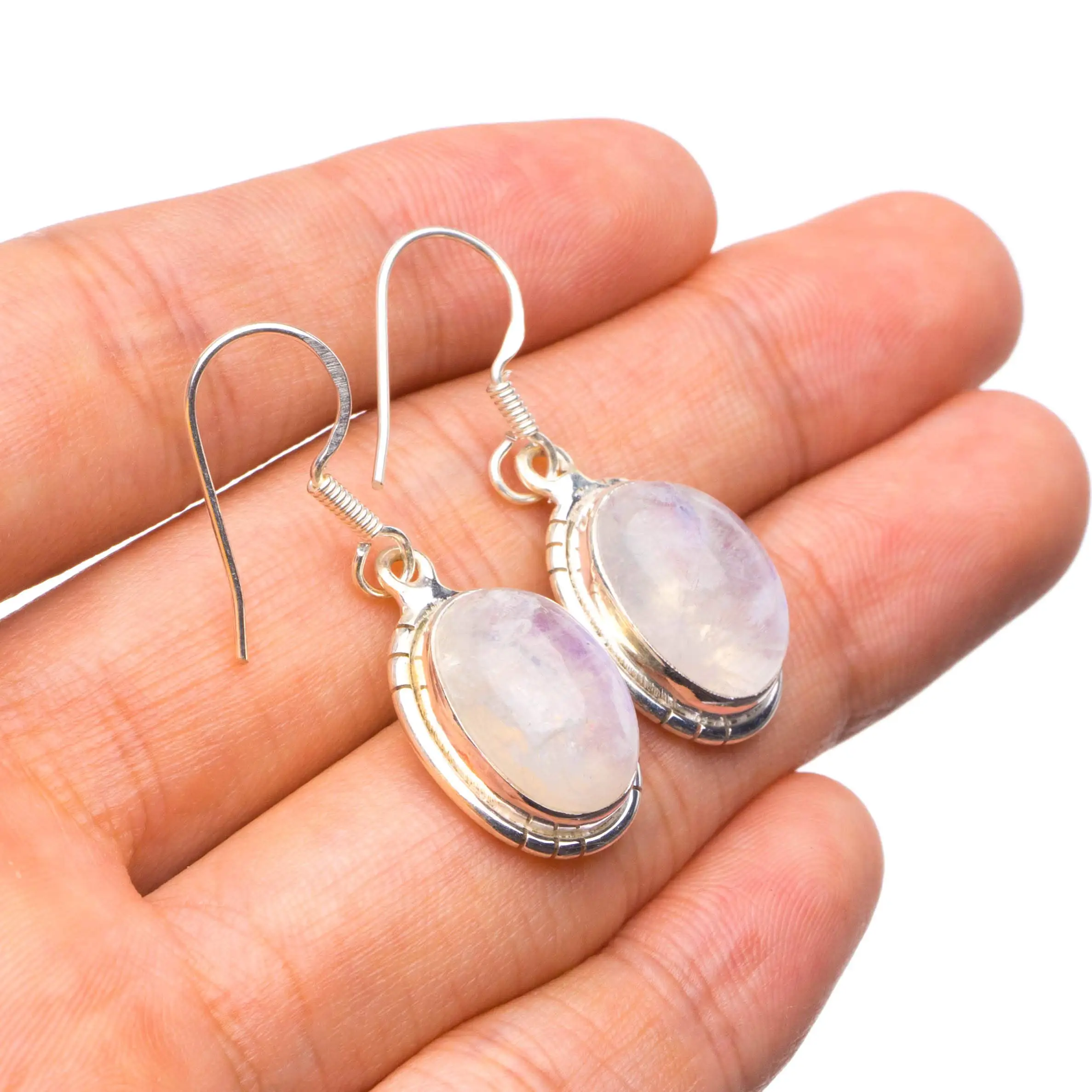 

StarGems® Natural Rainbow Moonstone Handmade Unique 925 Sterling Silver Earrings 1.25" X5035