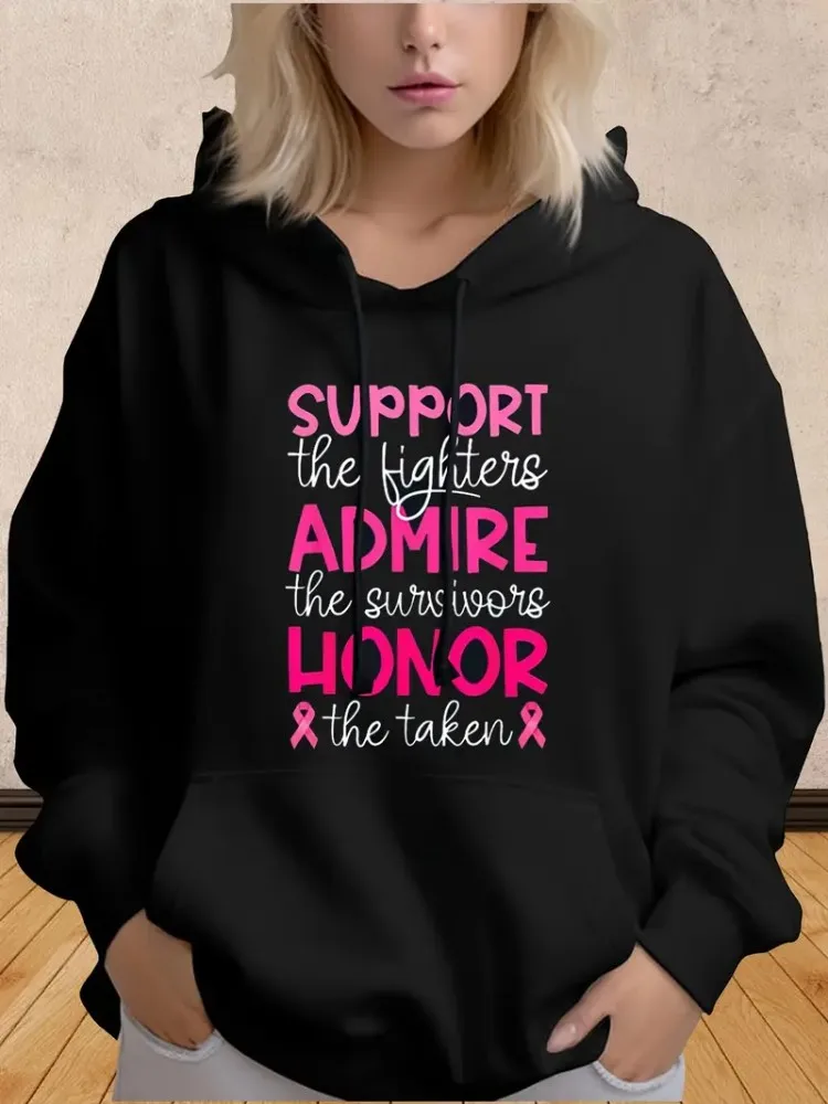 

Pullover Hoodie Breast Cancer Treatment Plus Size Hoodie Long Sleeve Drawstring Hoodie Sweatshirt For Outdoor Activities 550gsm