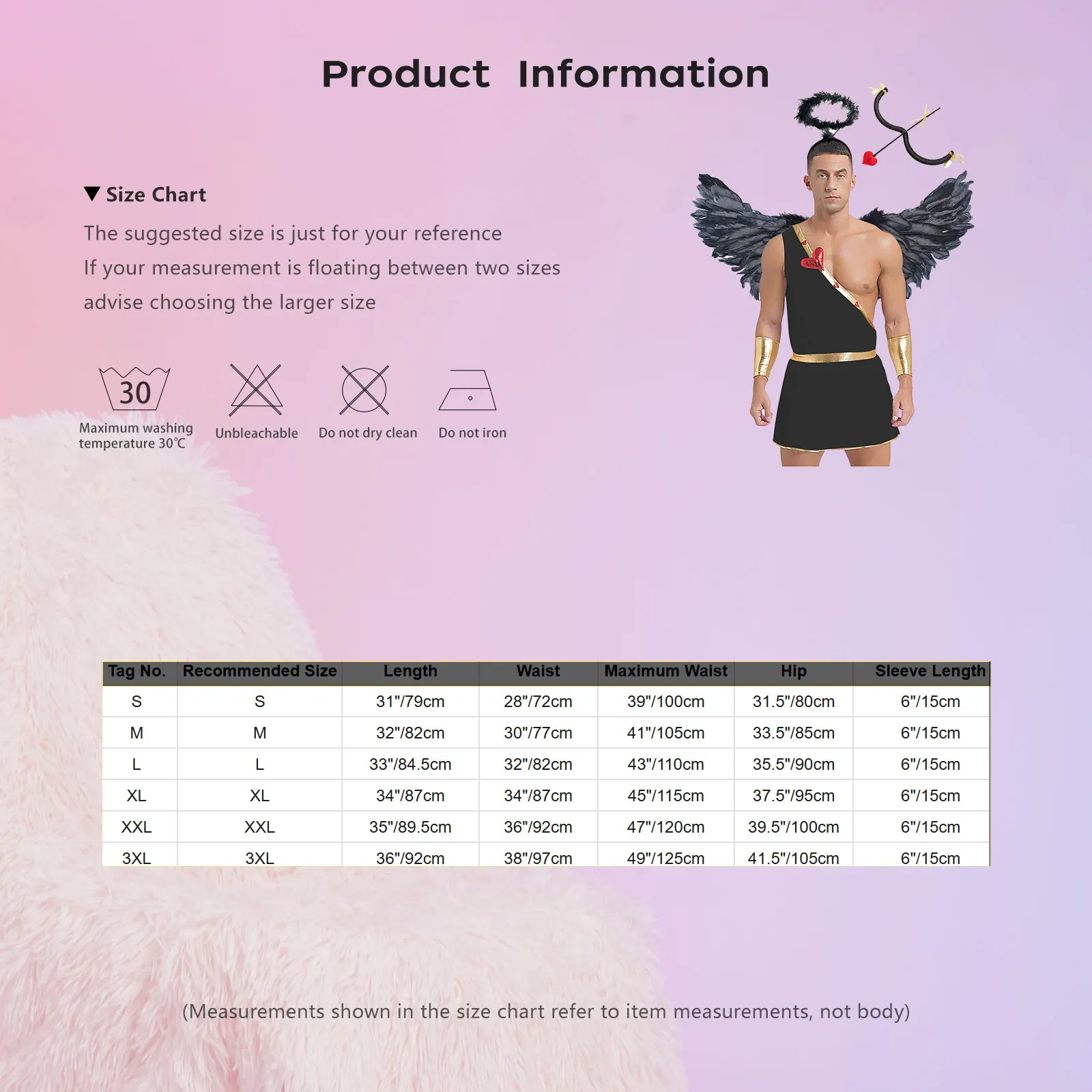 Men Carnival Valentine Cupid Cosplay Costume Halloween Roman God of Love Dress Up Costume Heart Pattern Skirts+Accessories Sets