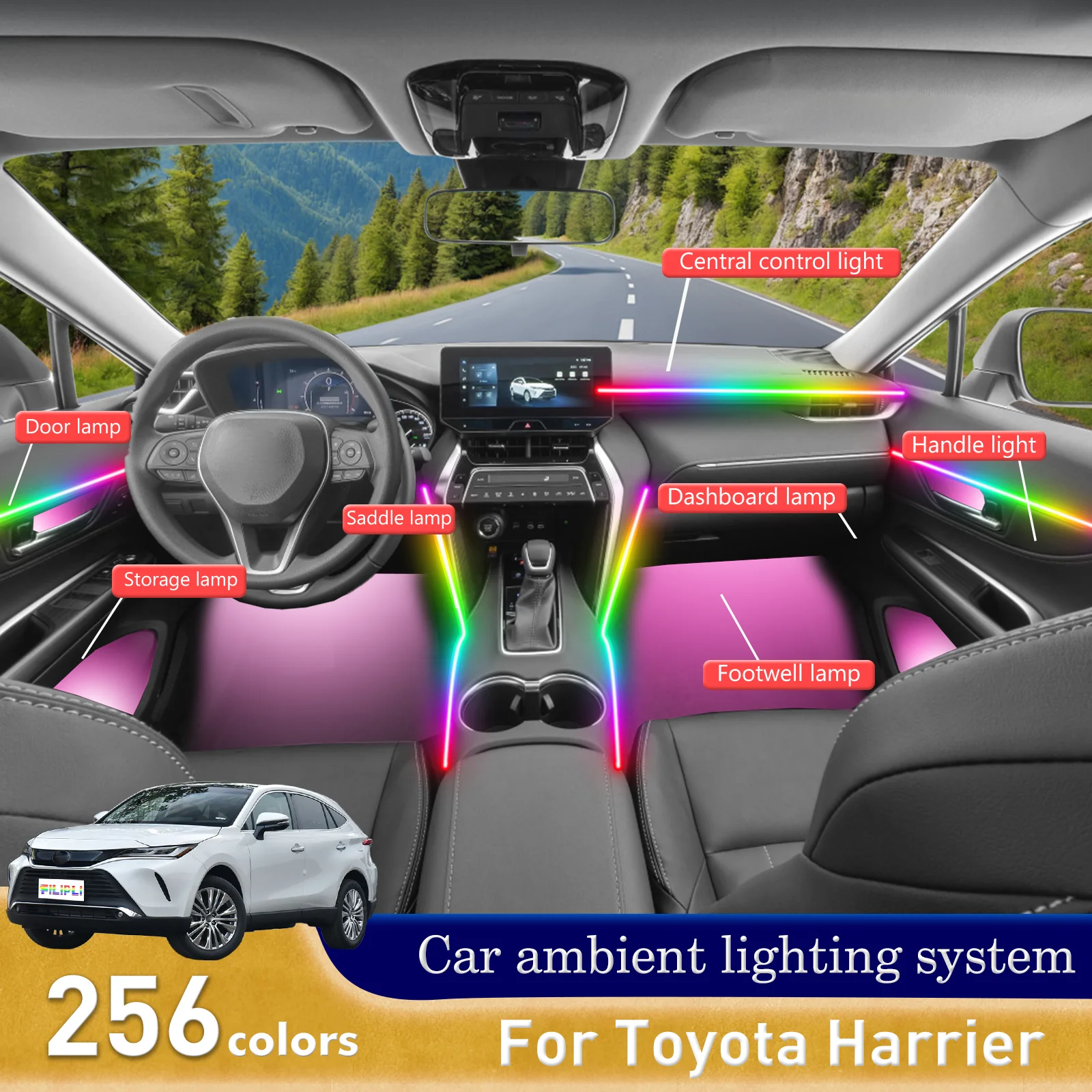 

For Toyota Harrier Car Interior Decorative Ambient Light RGB 64-Color LED Lock-In Installation Kit