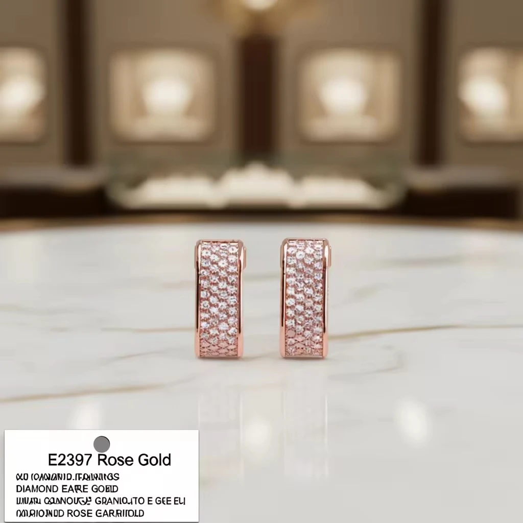 

E2397 Rose Gold Diamond Earrings Huggie Studs Fine Jewelry Women's Fashion Accessories