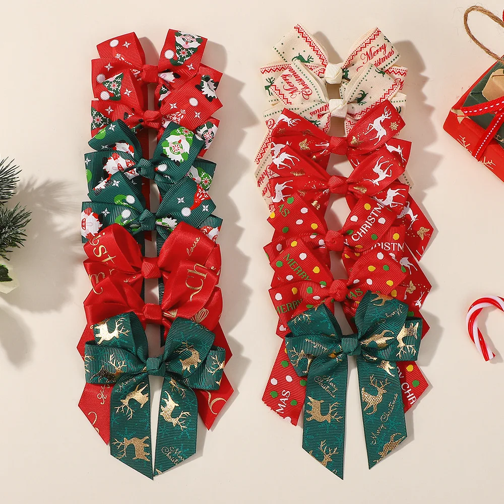

48pcs Baby Girls Christmas Hair Clips 3.3" Santa Deer Print Ribbon Bow Barrettes Kids Xmas Tree Theme Headwear for Girls