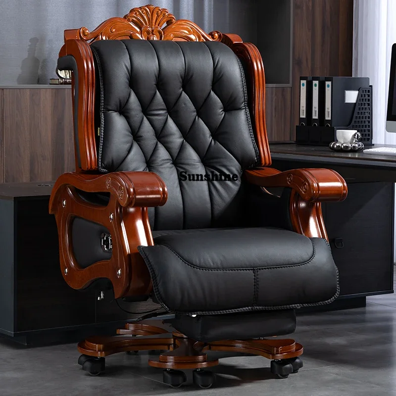 

Leather Wheels Office Chair Armrest Ottoman Massage Executive Swivel Chair Comfortable Designer Silla De Escritorio Furniture F