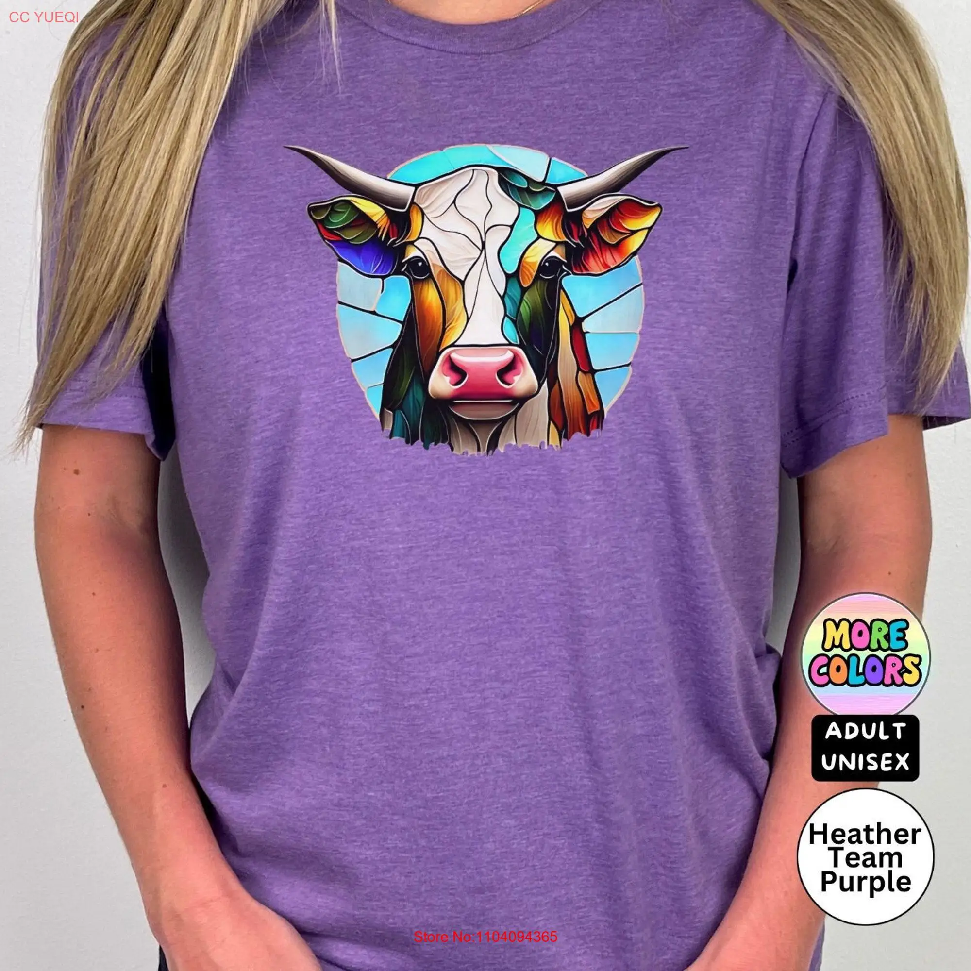 Cow T Shirt Stained Glass Colorful Barnyard Animal Hereford Farm Lovers long or short sleeves