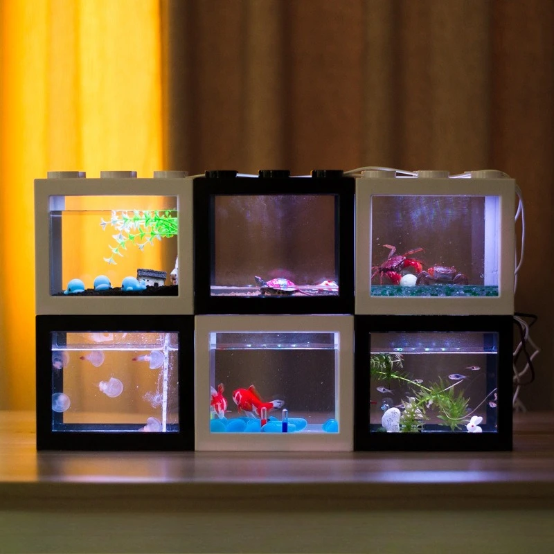 Creative Fish Tank Set Building Blocks Desktop Small Aquarium Turtle Betta Jellyfish Tanks Home Table Ornament Fishbowl Set