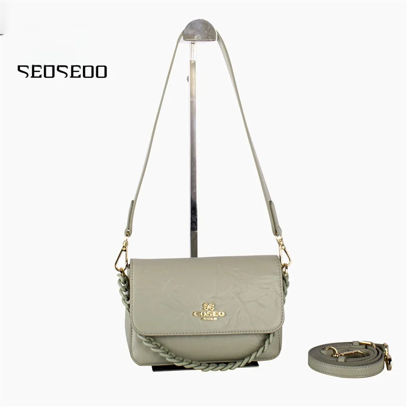 

Genuine Soft Leather Kangaroo Women's Bag New 2025 Crossbody oulder Bag Decorative Chain Detail Small Square Bag